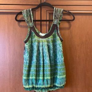 Ark & Co Vtg 100% Silk green & brown beaded tank